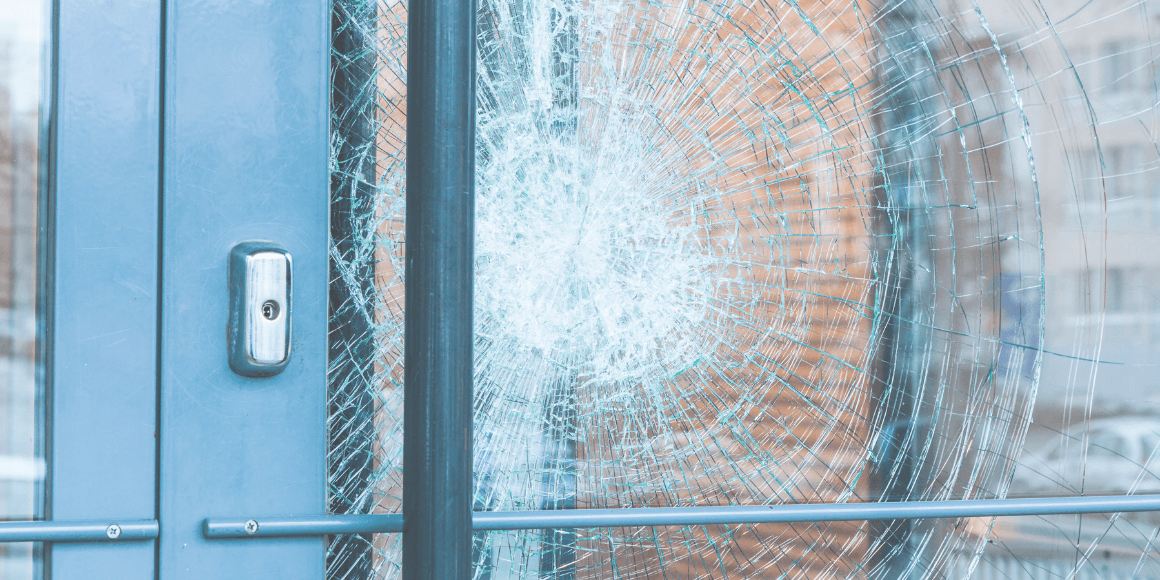 broken front door window glass