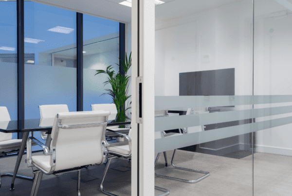 Meeting room with with frosted decorative window film